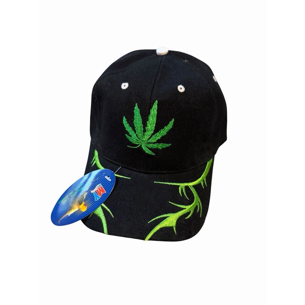 New Men's Baseball Adjustable Hat pot leaf green black